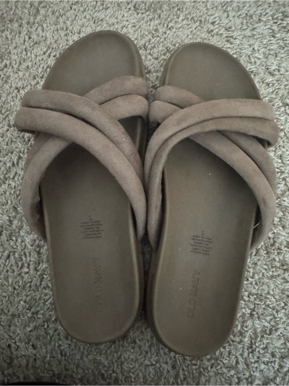 Nau Women's Taupe Crisscross Suede Slide Mules